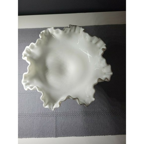 Fenton | Hobnail | Milk Glass | Ruffled 8" Wide Footed Bowl Vase - Picture 8 of 10